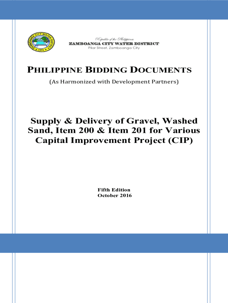 Fillable Online zcwd gov Philippine Bidding Documents Zamboanga City