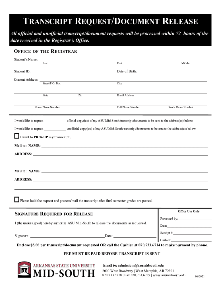 Fillable Online Official transcript requestThe Centre - University of ...