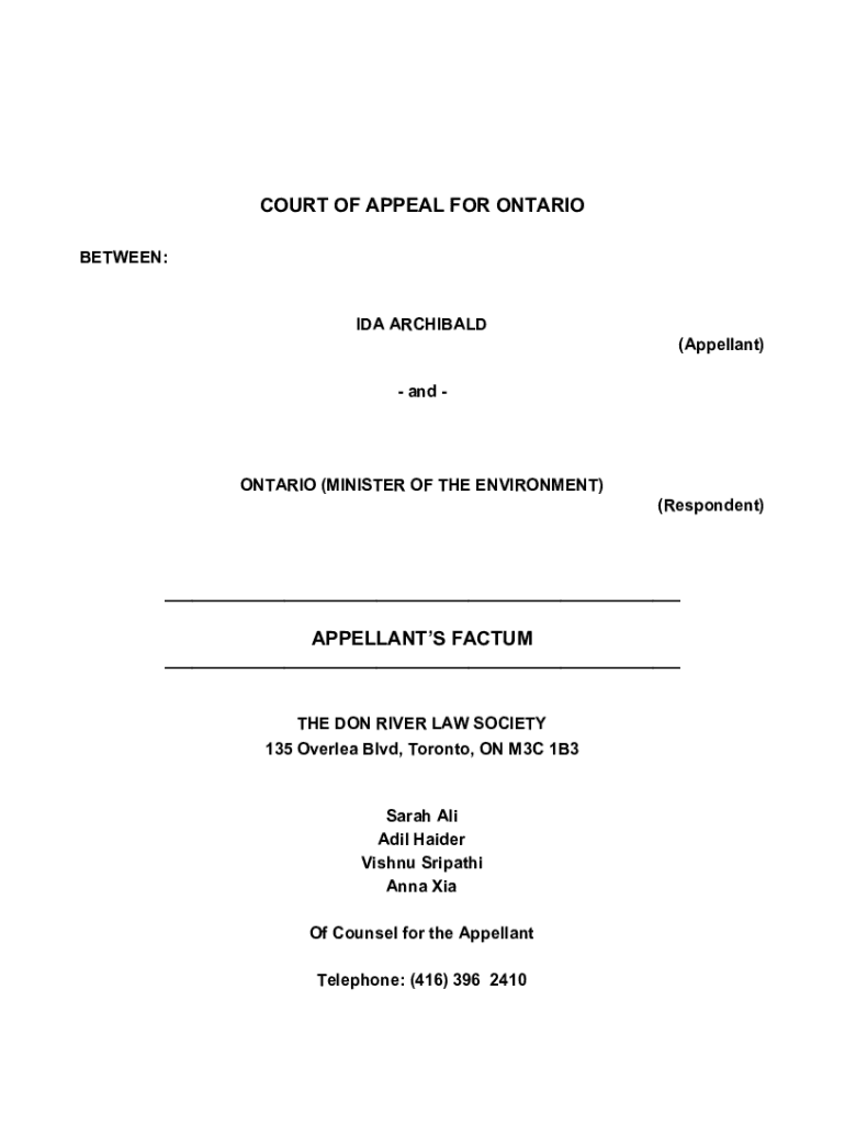 Fillable Online Appeal Factum Template Fax Email Print pdfFiller