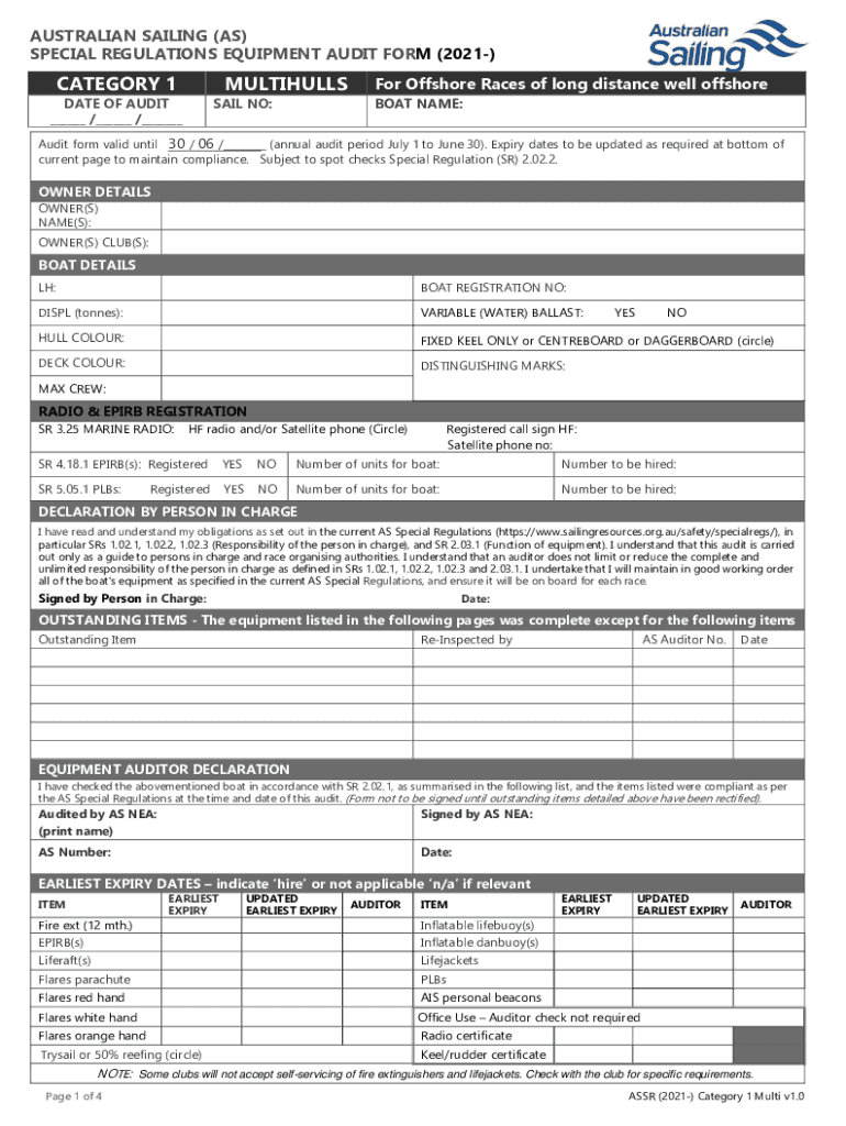 Fillable Online Equipment Audit Forms South of Perth Yacht Club Fax