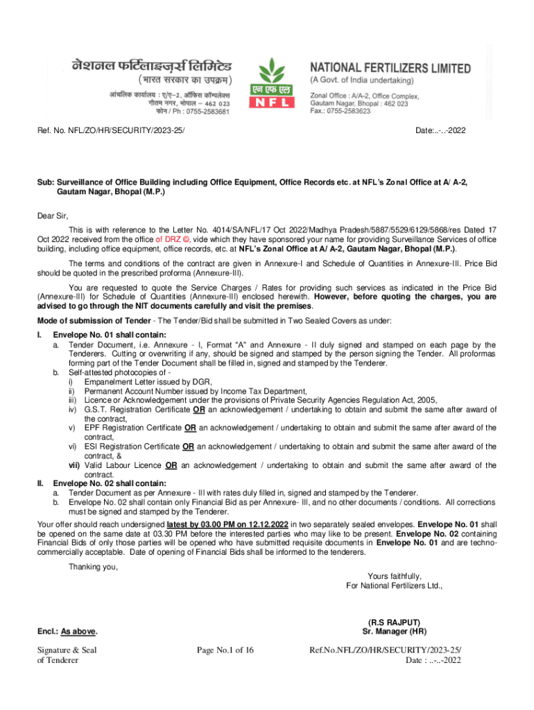 Fillable Online Zonal office Bhopal National Fertilizers Limited Fax