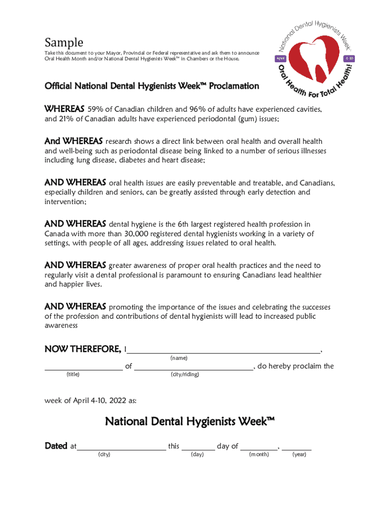 Fillable Online files cdha Sample Proclamation Canadian Dental