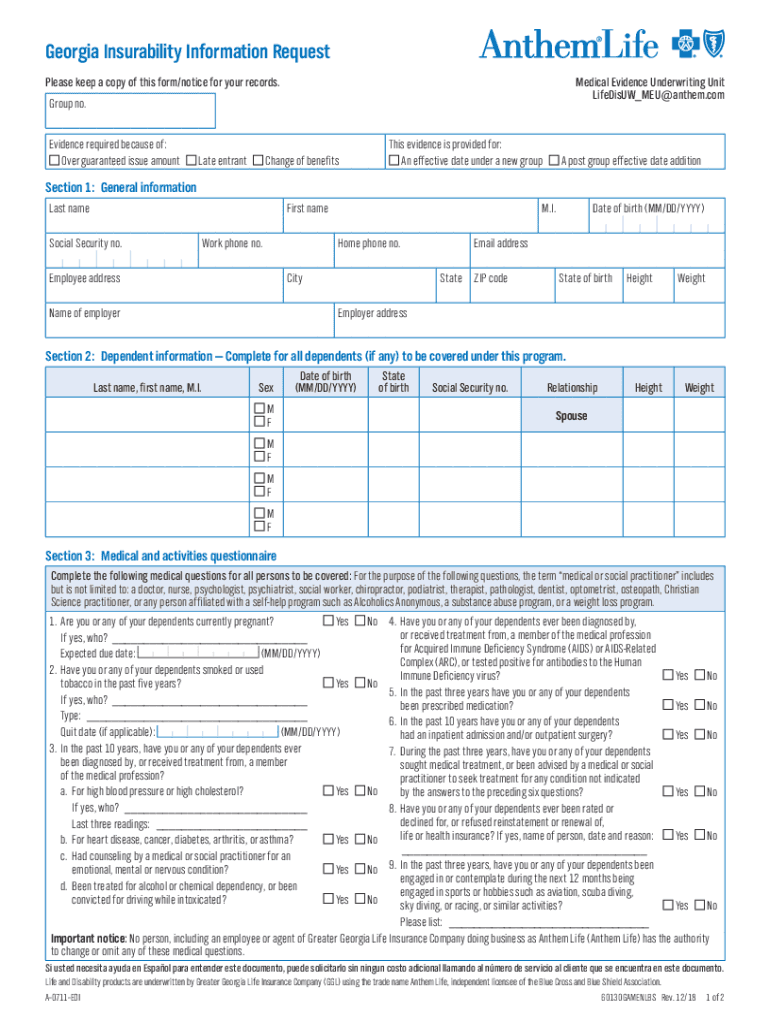 Fillable Online EVIDENCE OF INSURABILITY FORM Fax Email Print pdfFiller