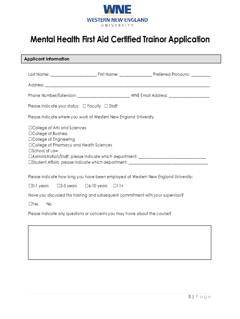 Fillable Online www1 wne A mental health first aid training program for Australian Fax Email