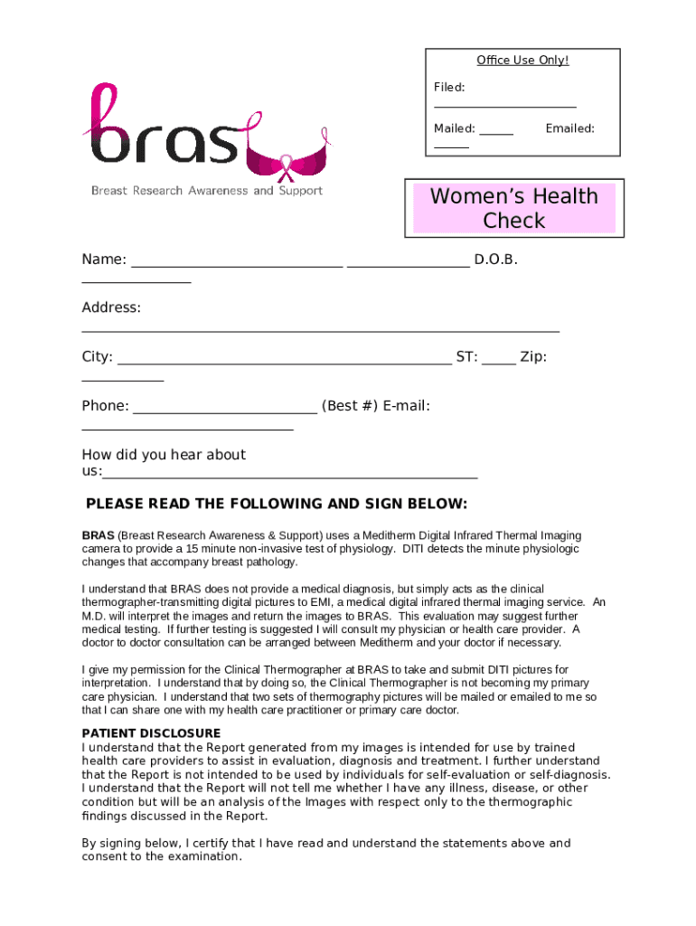 Women's Health Check BRAS Thermography Doc Template pdfFiller