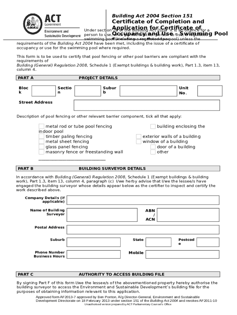 Swimming Pool Fencing or Barrier ACT Legislation Register Doc