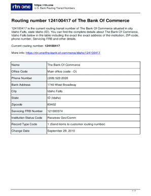 124100417Routing Number of The Bank Of Commerce in Idaho Falls. Routing Number 124100417 belongs to the The Bank Of Commerce, Idaho, Idaho Falls, 1740 West Broadway. The phone number of the branch and other data are shown in the table.