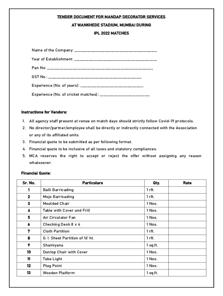 Fillable Online tender document for housekeeping services Fax Email Print pdfFiller