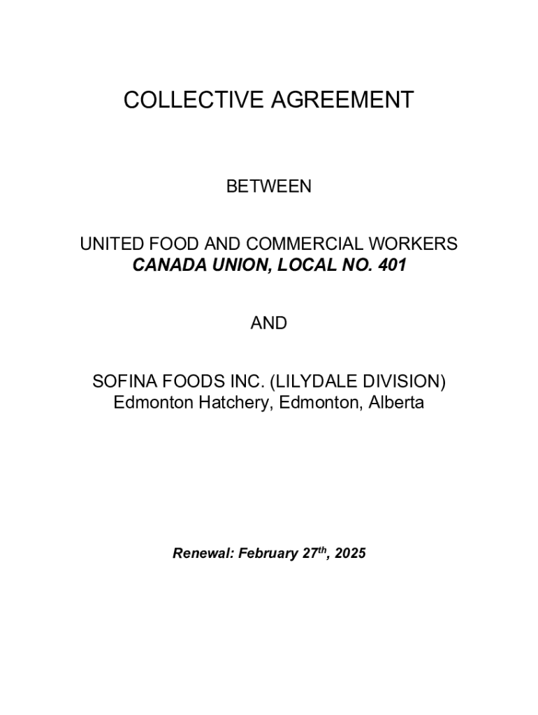 Fillable Online collective agreement between sofina foods inc