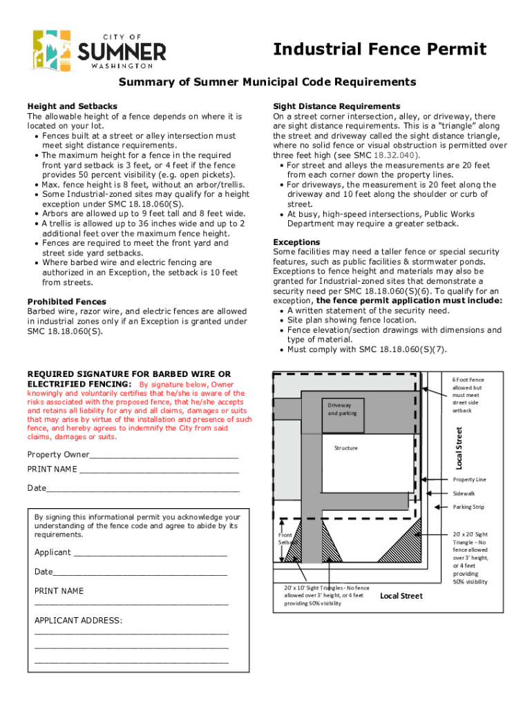 Fillable Online Industrial Fence Permit City of Sumner Fax Email