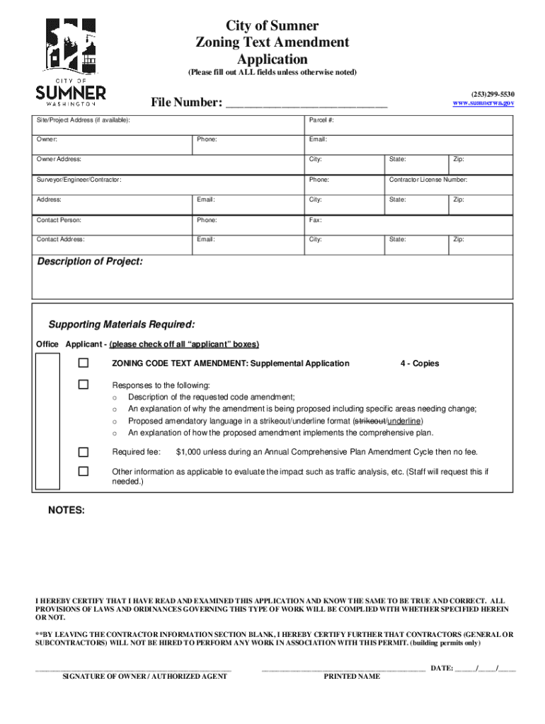 Fillable Online City of Sumner Request for Change in Zoning Application
