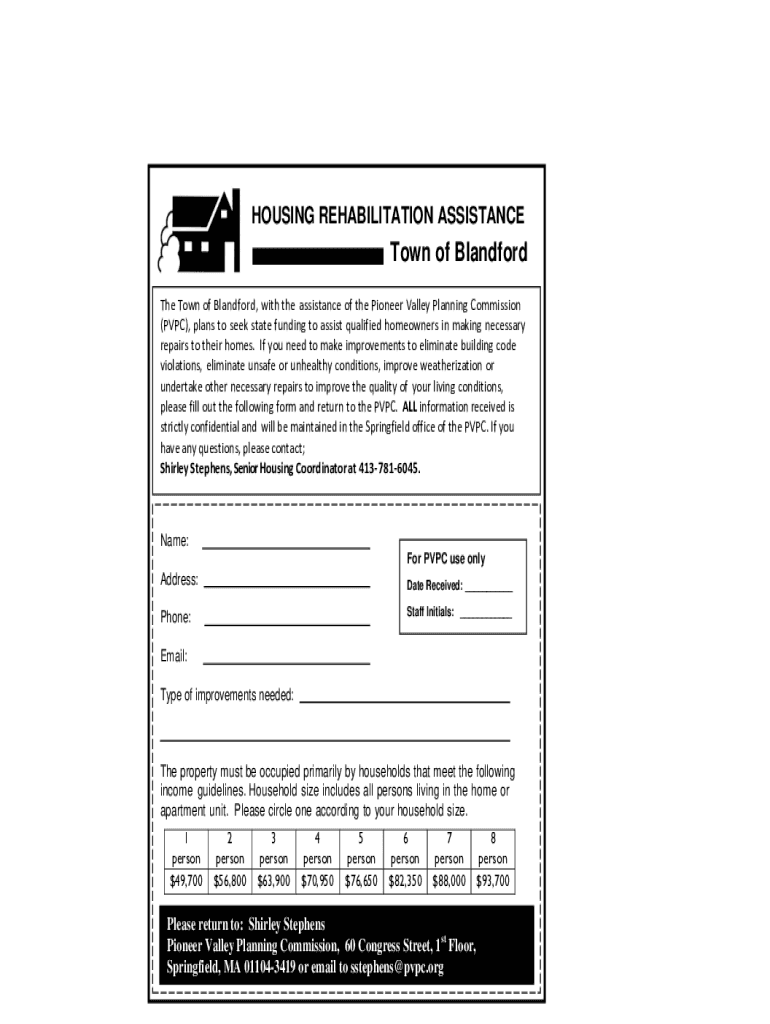 Fillable Online Town of Blandford Housing Needs Assessment and Action