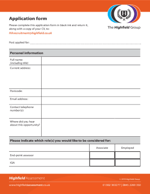 Application form - Highfield Qualifications