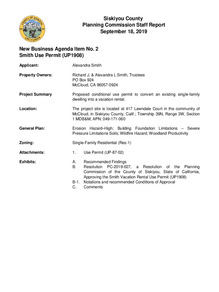 Fillable Online Siskiyou County Planning Commission Staff Report July 15 Fax Email Print