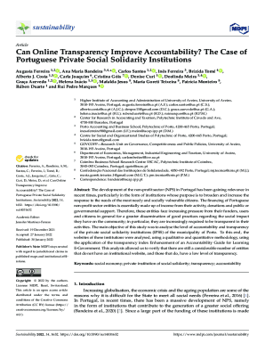 Can Online Transparency Improve Accountability? The Case of Portuguese Private Social Solidarity Institutions. The development of the non-profit sector (NPS) in Portugal has been gaining relevance in recent times, particularly in the form of institut