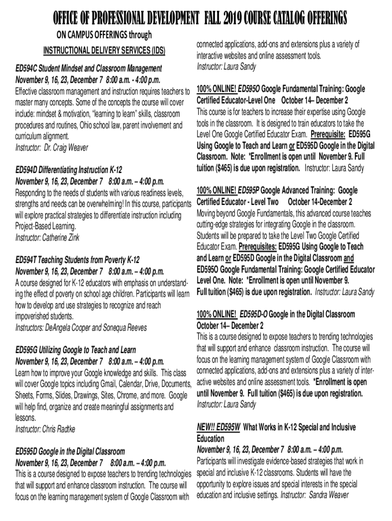 Fillable Online Learning & Professional Development Course Catalog