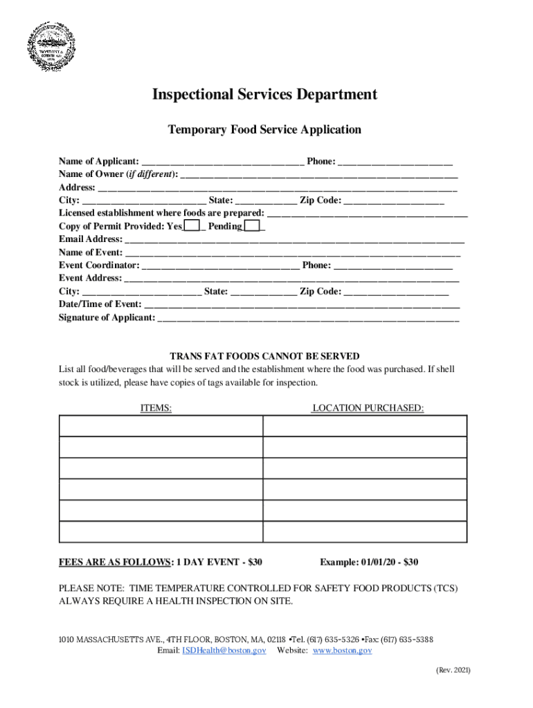 Fillable Online Application for License to Operate a Temporary Food Service Fax Email Print