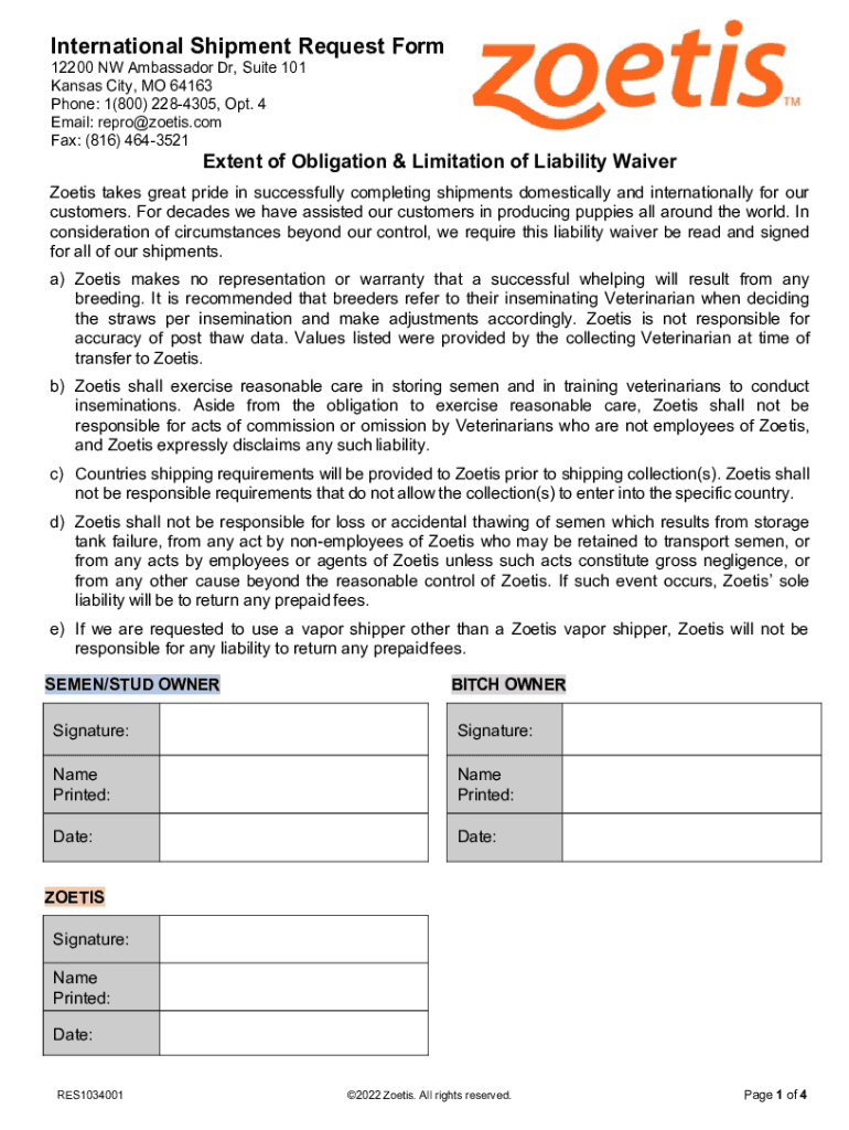 Fillable Online International Shipment Request Form Zoetis Fax Email