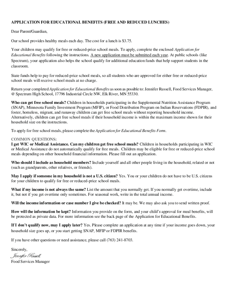 Fillable Online FreeandReducedLunchApplicationEnglish.pdf Fax