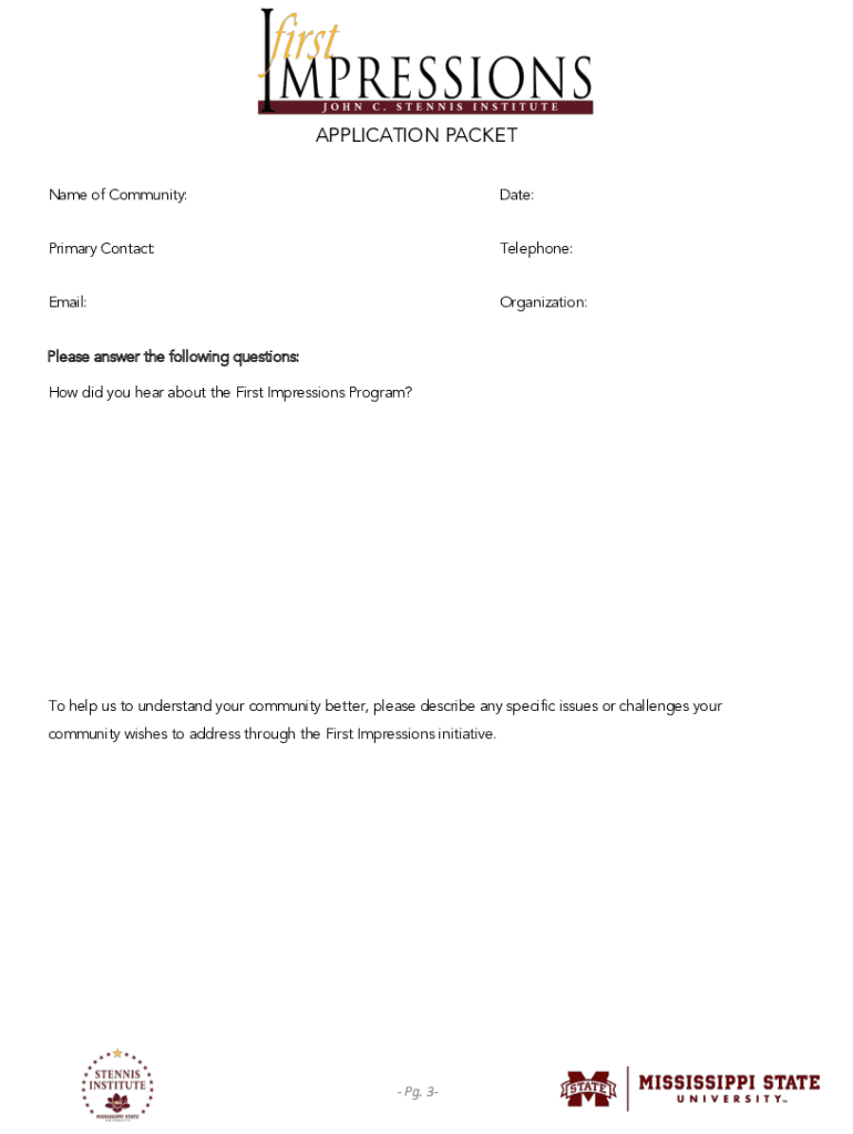 First Impressions ApplicationStennis Institute of Government Preview on Page 1