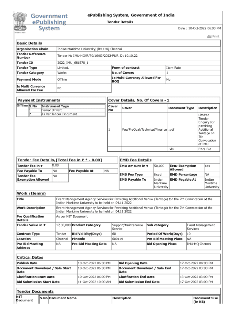 Fillable Online ePublishing System, Government of India Tender