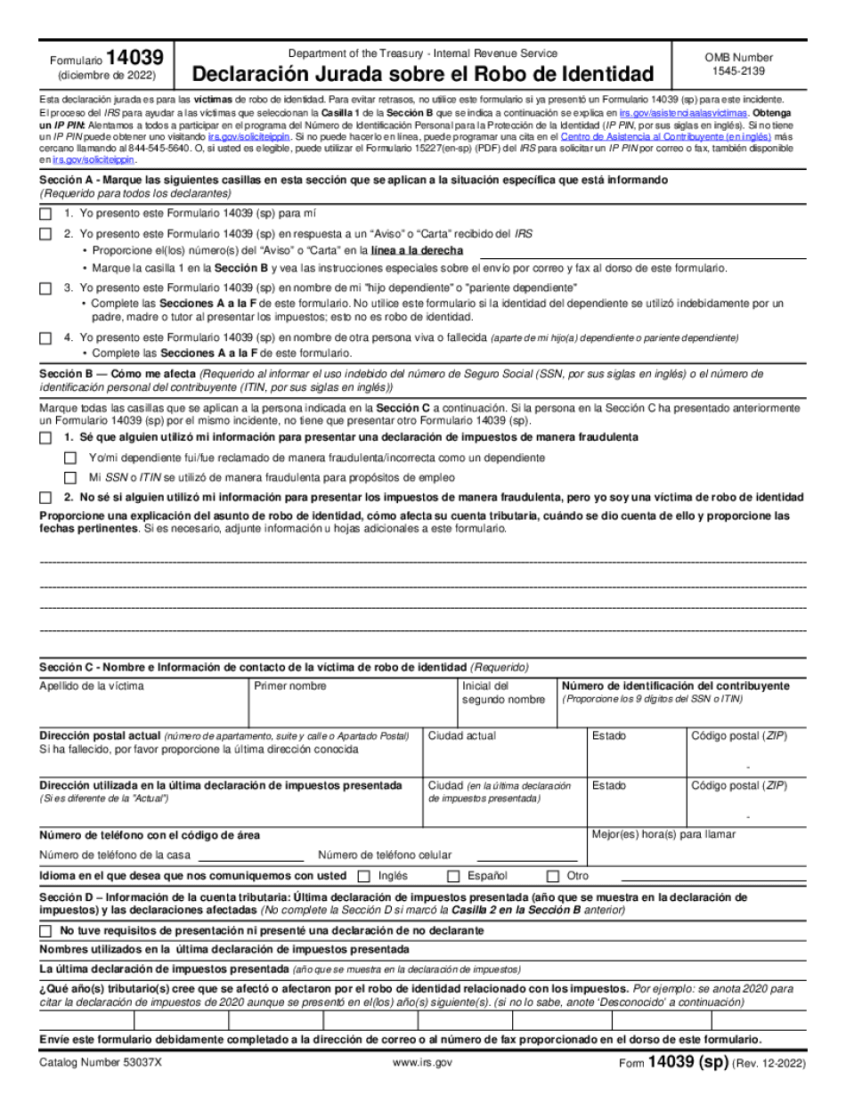 Add Notes To Form 14039 (SP)