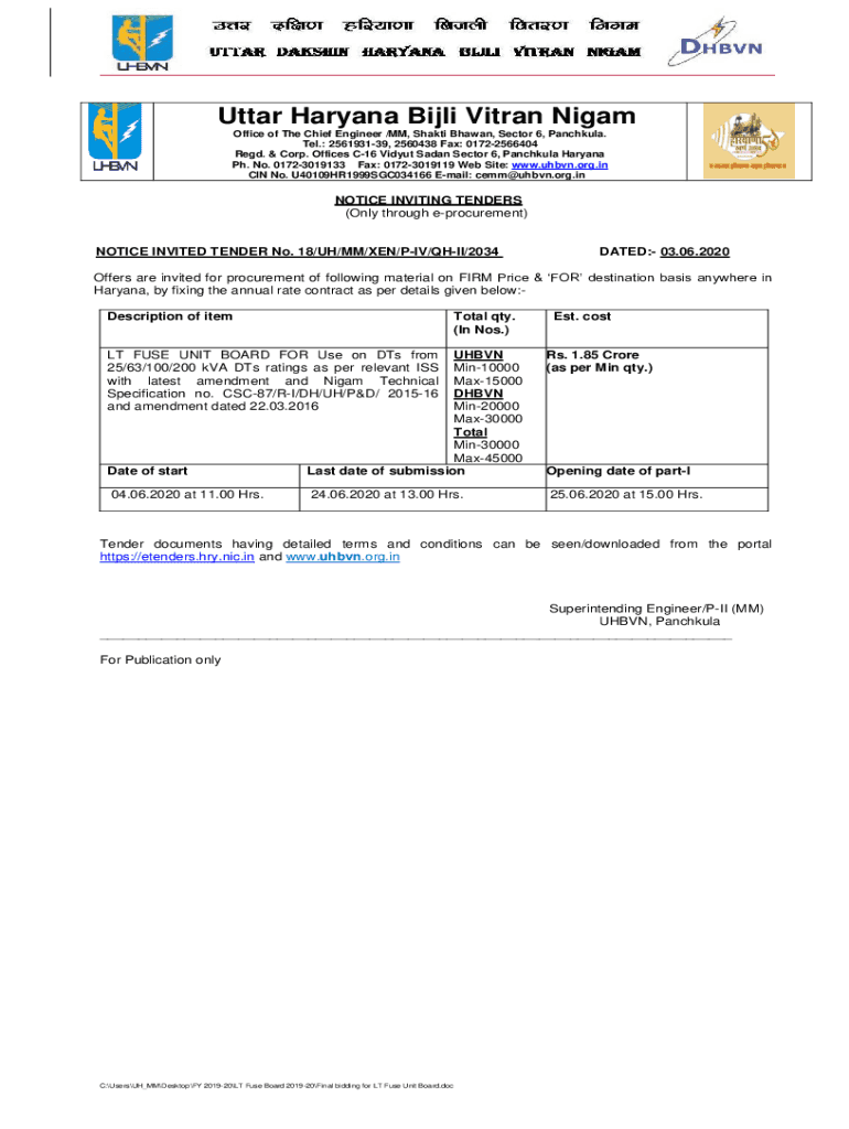 Fillable Online uhbvn org Office of The Chief Engineer /MM, Shakti