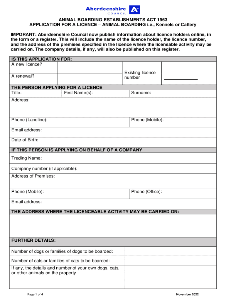Fillable Online Form Animal Boarding Application Form Fax Email Print