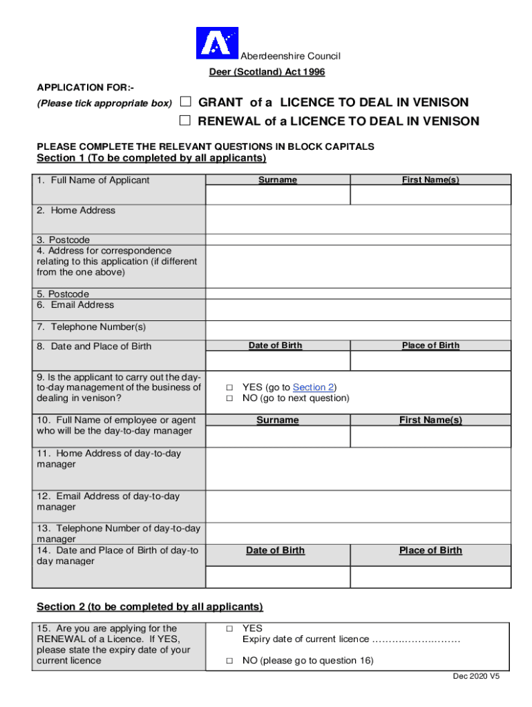 Fillable Online Venison Dealer Licence Application Form Fax Email Print