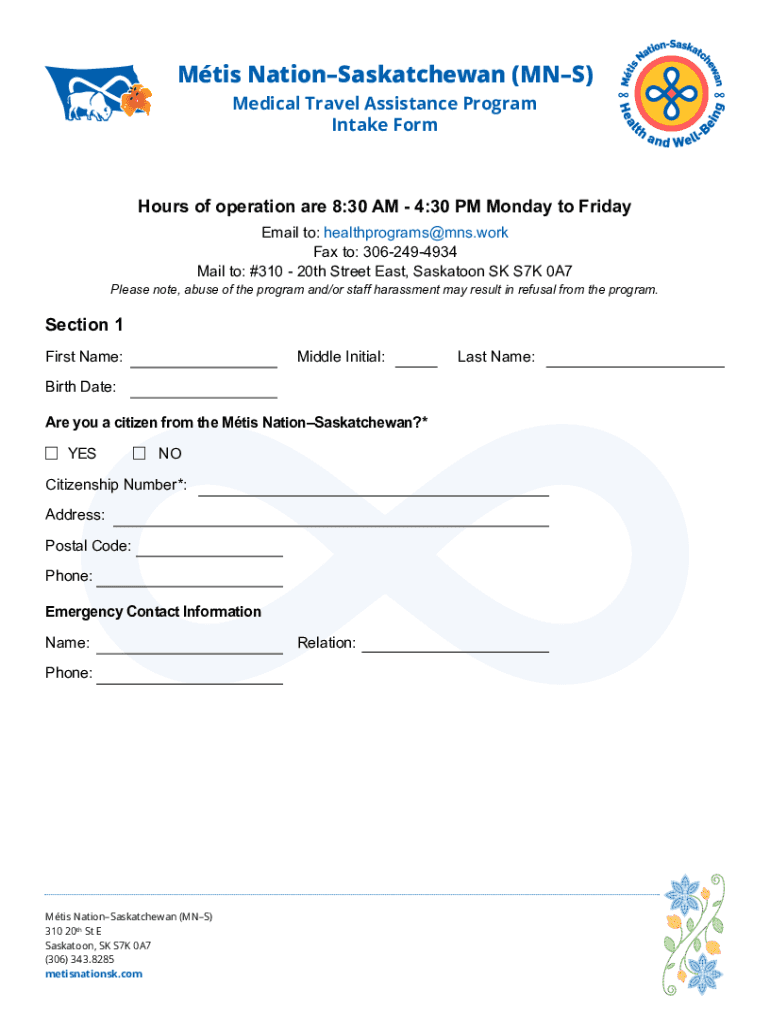 Fillable Online Medical Travel Assistance Program Intake Form Fax Email