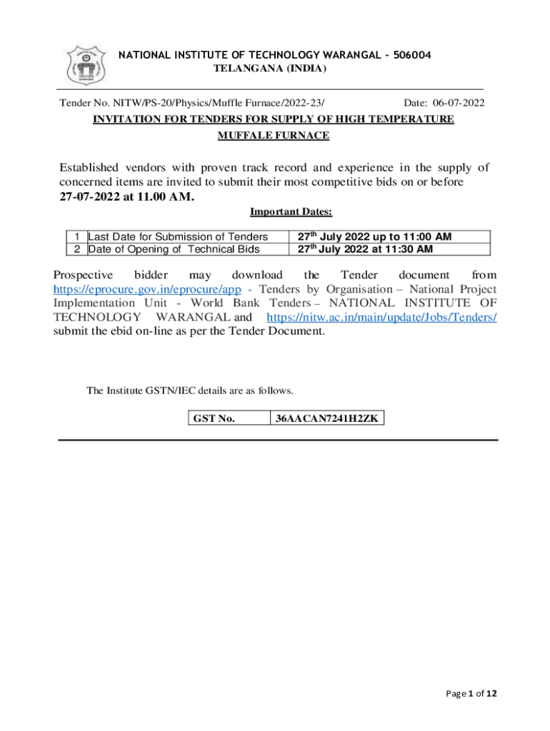 Fillable online national institute of technology warangal fax email