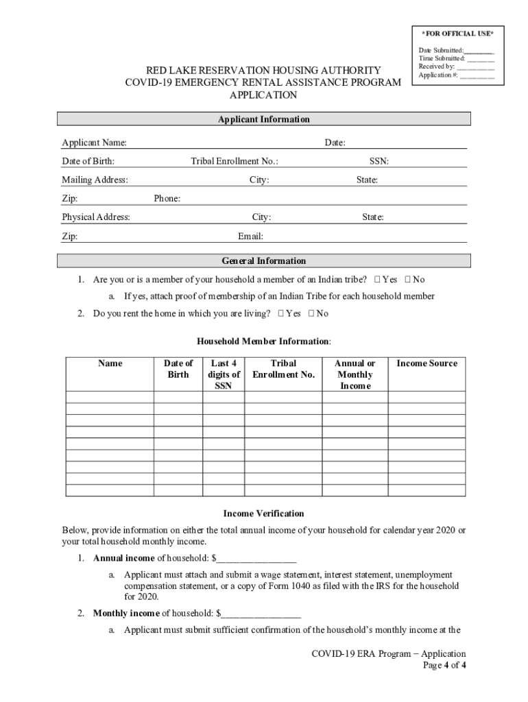 Fillable Online Housing Authority Application For Housing Red Lake