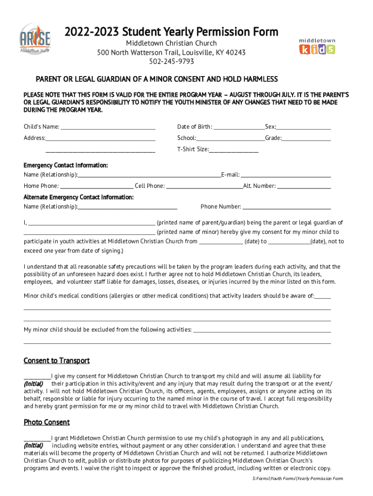 Kempsville Christian Church PERMISSION FORM Preview on Page 1