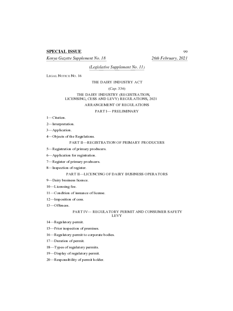 Fillable Online FORMATTED 1. Dairy Industry (Registration, Licensing