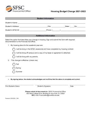Housing Budget Change Form