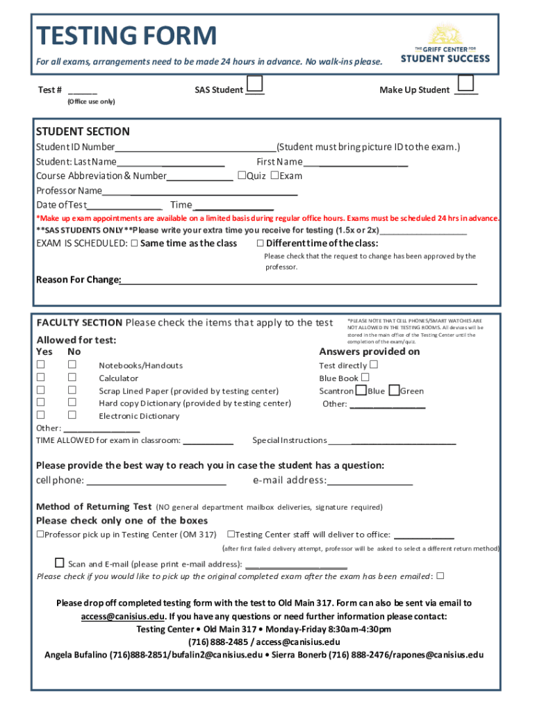 Fillable Online TESTING FORM Fax Email Print - pdfFiller