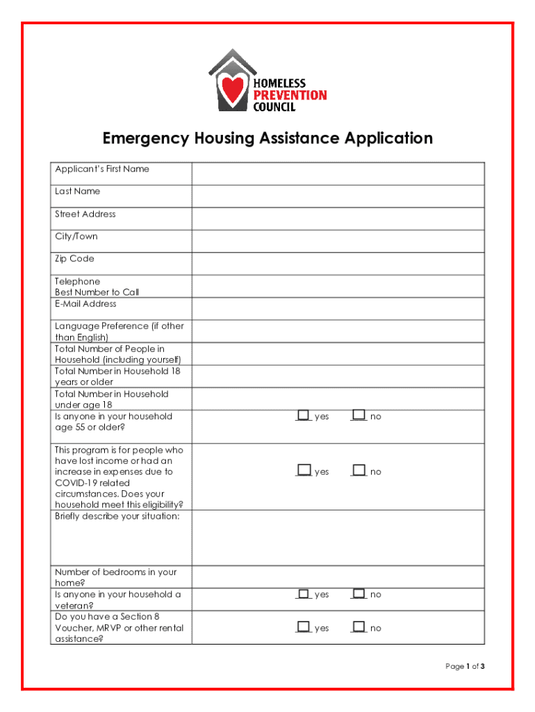 Fillable Online Emergency Rental Assistance Application DRAFT Fax Email