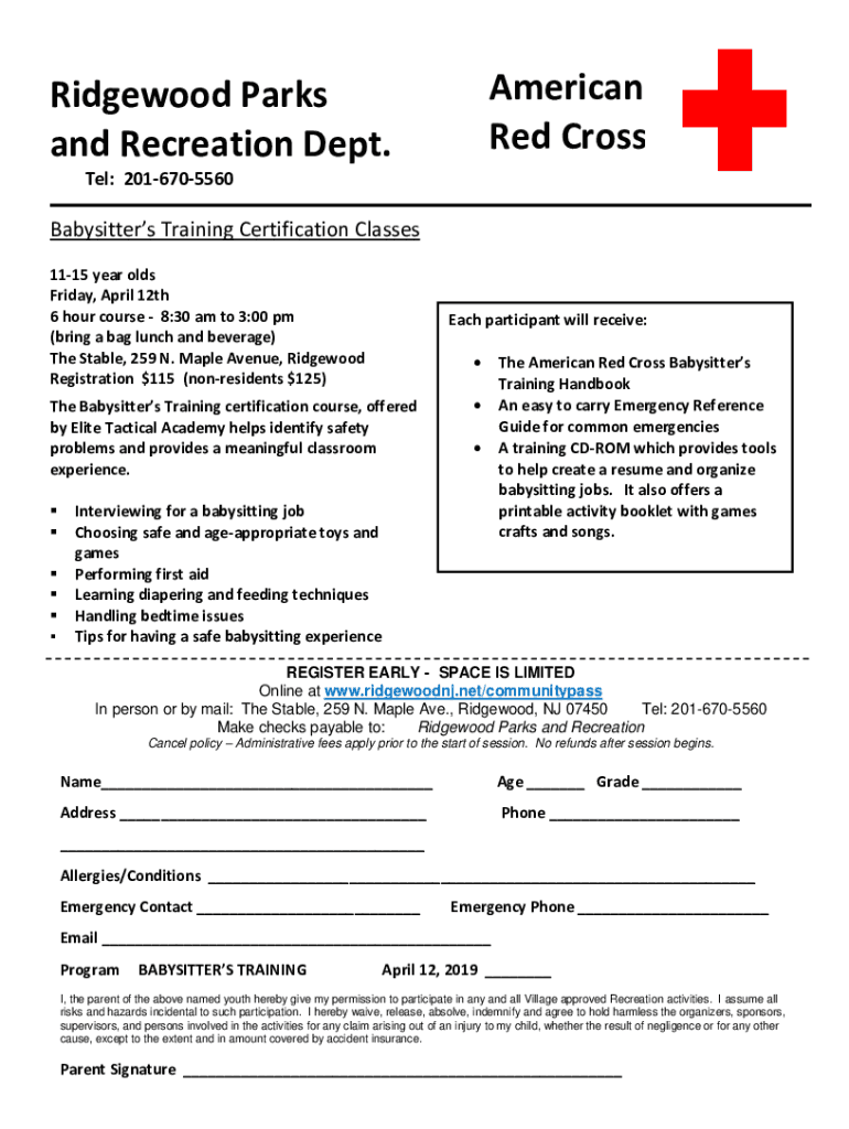 Fillable Online Red Cross Babysitter's TrainingBaby Sitting Course (11 ...