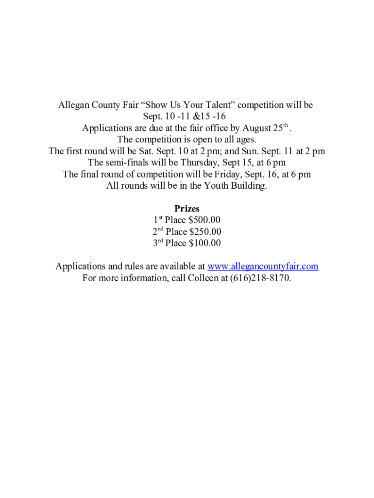 Fillable Online allegan county fair show us your talent contest entry