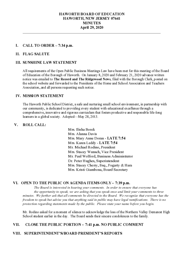 Fillable Online 730 PM Haworth Public School Fax Email Print pdfFiller