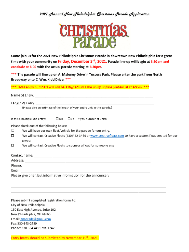 Fillable Online Christmas parade will light up New Philadelphia Dec. 3