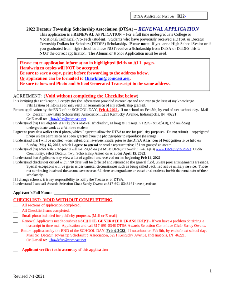 RENEWAL APPLICATION MSD Decatur Township Doc Template pdfFiller