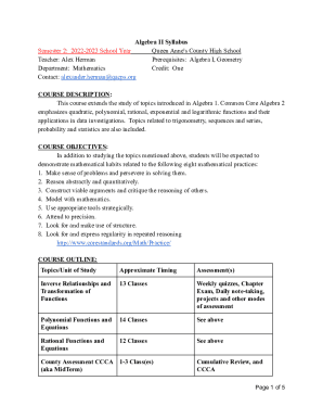Algebra II Syllabus Semester 2: 2022-2023 School Year Queen ...