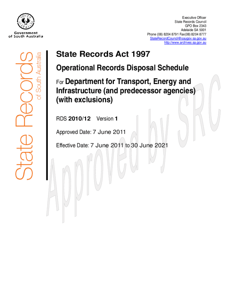 Fillable Online archives sa gov 20111021 RDS Schedule template No ...