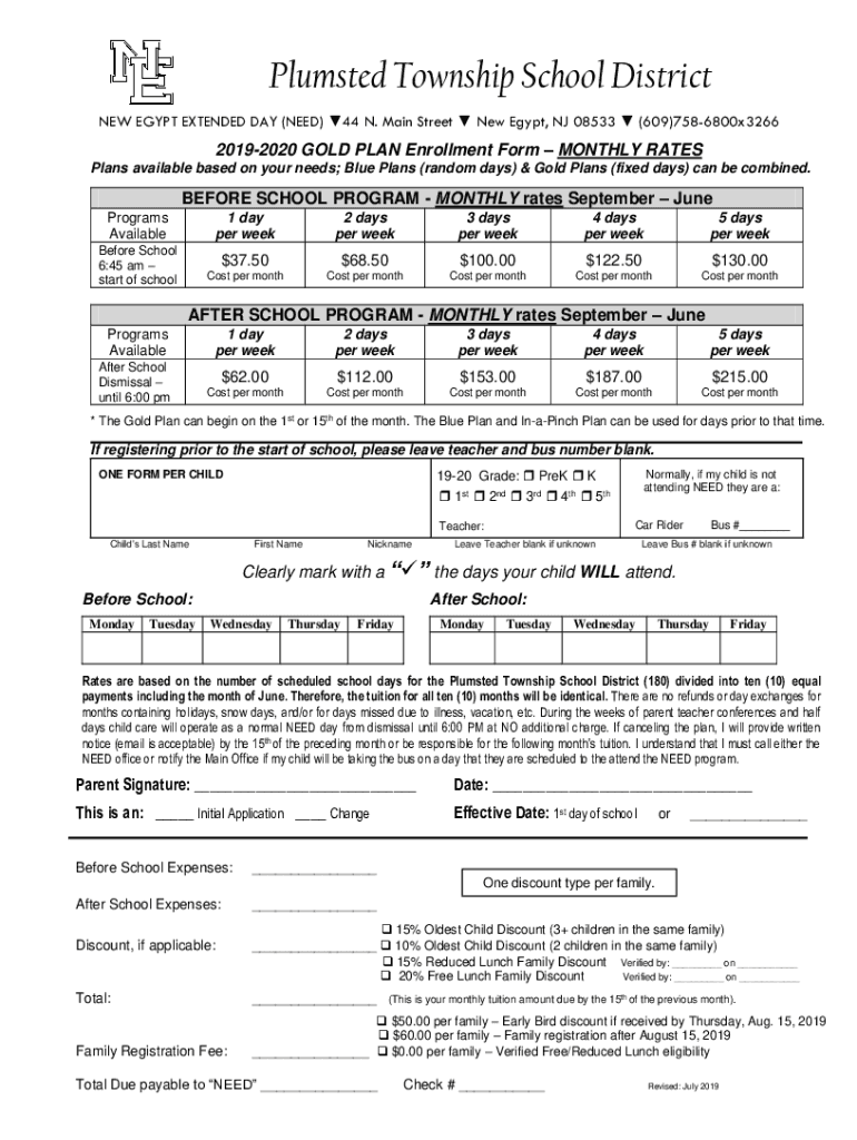 Fillable Online New Egypt Extended Day (NEED) Childcare / Home Fax