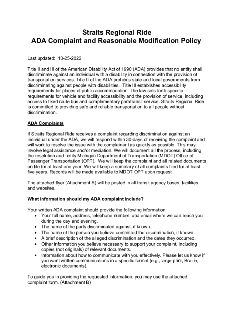 Fillable Online ADA Complaint and Reasonable Modification Request Policy Fax Email Print pdfFiller
