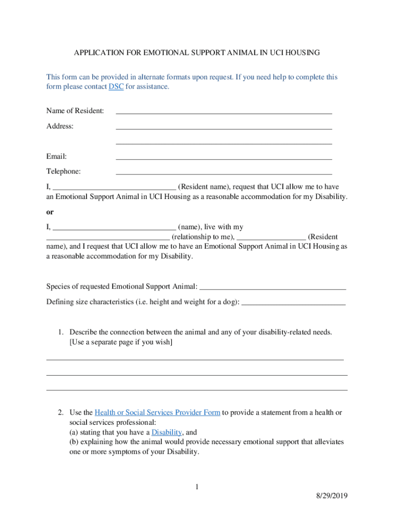 Fillable Online Emotional Support Animal Request Form Jotformpro Fax