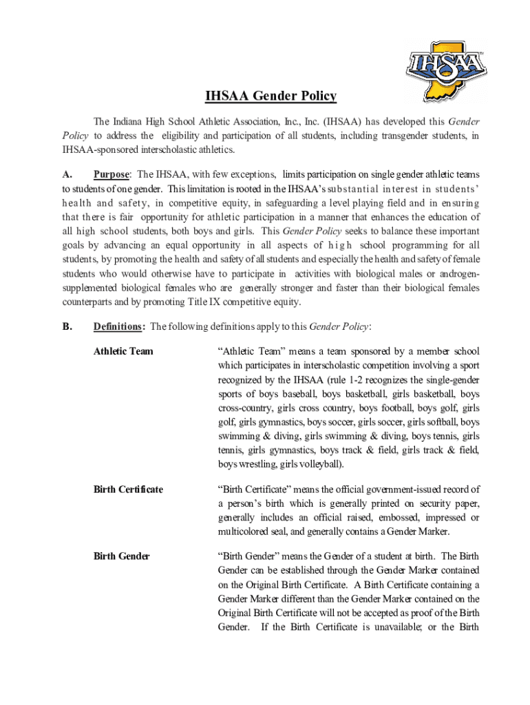 Fillable Online New IHSAA physical form asks athletes' gender identity