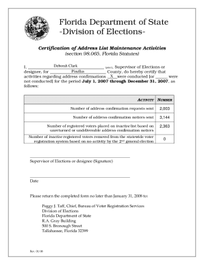 Certification of List Maintenance Activities July 1, 2007 thru Dec. 31, 2007.DOC