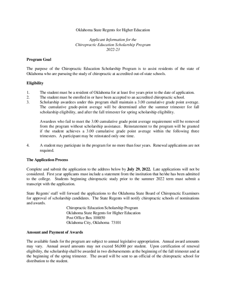 Fillable Online 202223 Chiropractic Education Scholarship Program